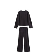 Solid Long Sleeve Top Elastic Long Straight Pants Sets